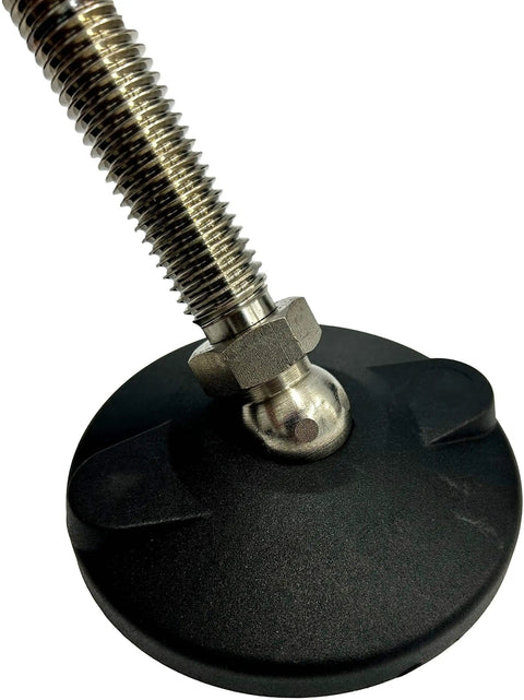 Conveyor Leveler With Articulating Feet For Rock Solid Alignment And Easy Adjustable Positioning With Durable Polyamide Footplates And Stainless Steel Spindles Three Quarter To Ten Rexnord Series 133 636882 close-up of footplate and spindle