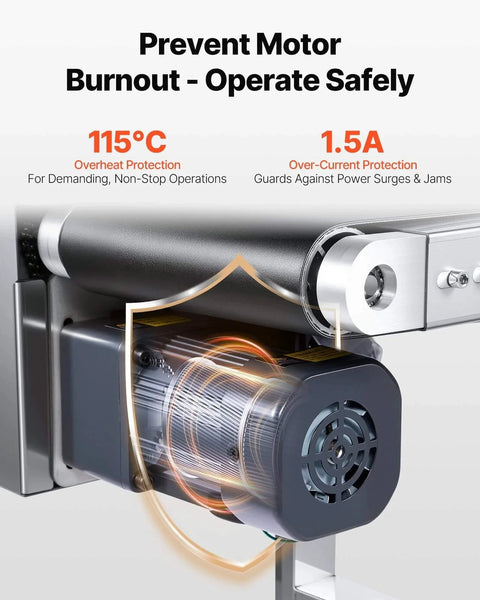 Industrial PVC Belt Conveyor 47 Inch By Seven Point Eight Inch in stainless steel with motor, 115°C and 1.5A protection.