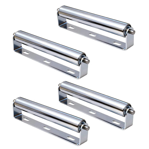 4 Sets Conveyor Rollers 10" Length 1.5" Diameter Galvanized Steel Long Roller with Bracket Set for Kayak Woodworking Roller Stands