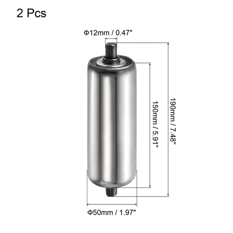 Conveyor Roller 2" Diameter 6" Length, 2 Pack Stainless Steel Gravity Transmission Replacement Part Galvanized End, Silver