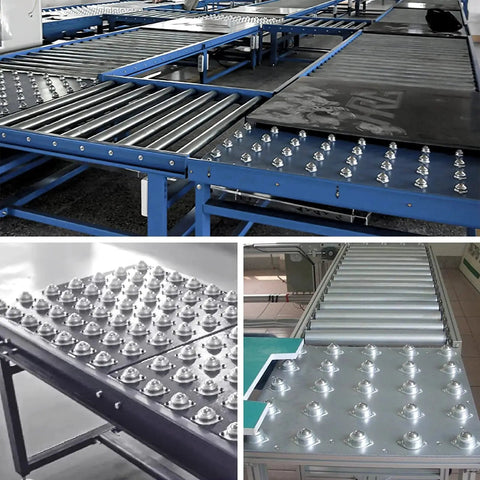 Conveyor systems using Six Pack Five Eighth Inch Nylon Roller Ball Transfer Bearing Casters With 360 Degree Swivel Wheels High Load Capacity Up To 22 Lbs.