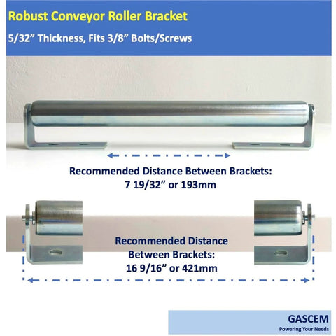 Long Roller with Bracket Set 16 Inch Length 1.5 Inch Diameter Galvanized Steel Rollers with Mounting Brackets displayed on white surface