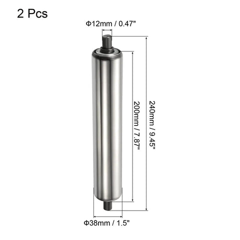 Two Pack 1.5 Inch Conveyor Roller Replacement Set For Gravity Transmission Systems, stainless steel roller with dimensions labeled