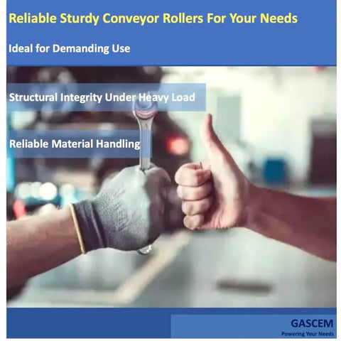 Hand gripping conveyor roller with another hand showing thumbs up, highlighting structural integrity and reliable handling.