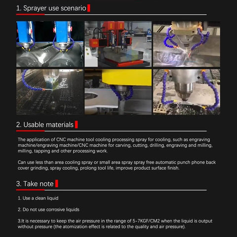 Pro Grade Mist Coolant Lubrication Spray for Milling Lathe Drilling and Engraving Machines in use on CNC tools