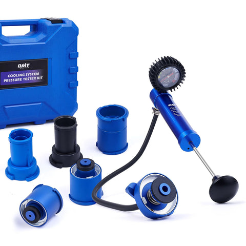 Orion Motor Tech coolant pressure tester kit with blue aluminum pump, gauge, adapters, and blue case (7pc)