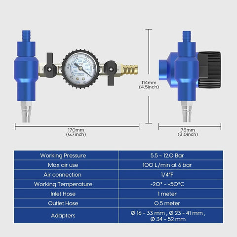 MR CARTOOL coolant vacuum refill tool with radiator pressure gauge tester, blue aluminum body, 3 adapter sizes