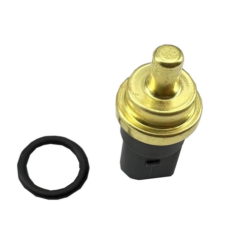 DEVMO coolant temperature sensor 158-0784 with brass body and black plastic connector, shown with rubber O-ring