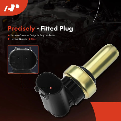 A-Premium coolant temperature sensor with brass body and black 2-pin connector for Chrysler, Dodge, Mercedes-Benz.