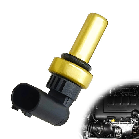 Automotive coolant temperature sensor with brass stem and black connector; fits Chevrolet Trax/Cruze/Sonic 2011–2017.