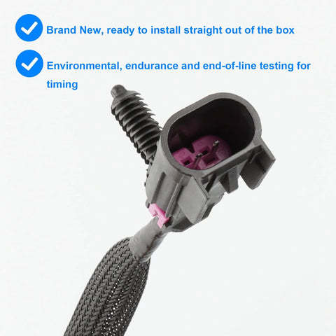 Coolant temperature sensor connector with purple interior, black housing and braided wire loom