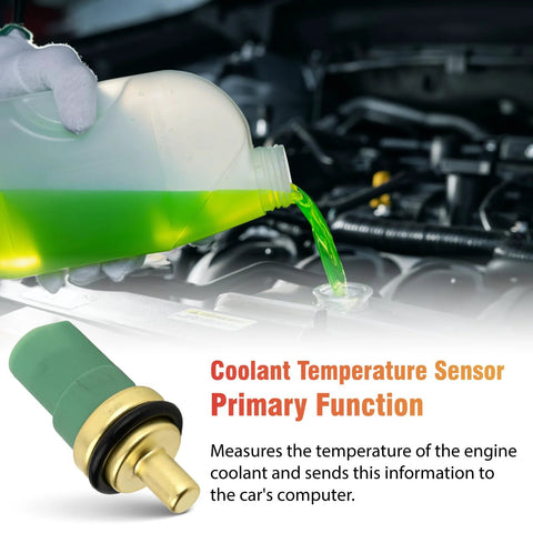 Coolant temperature sensor, green plastic body with brass connector