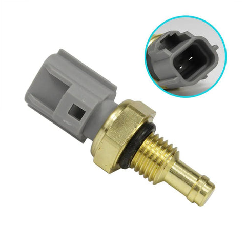 Front view of DOICOO coolant temperature sensor with brass threaded probe and gray 2-pin connector