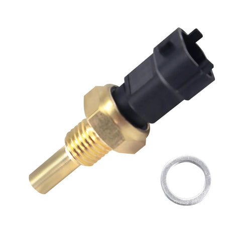 HiSport coolant temperature sensor with brass threaded stem and black plastic connector, includes washer