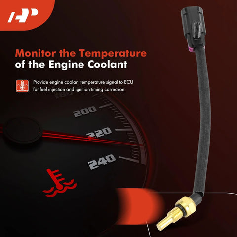 A-Premium coolant temperature sensor with brass tip and black wiring harness for automotive use