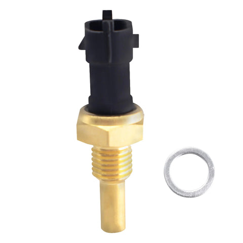 HiSport coolant temperature sensor with brass threaded shaft and black plastic connector, includes washer