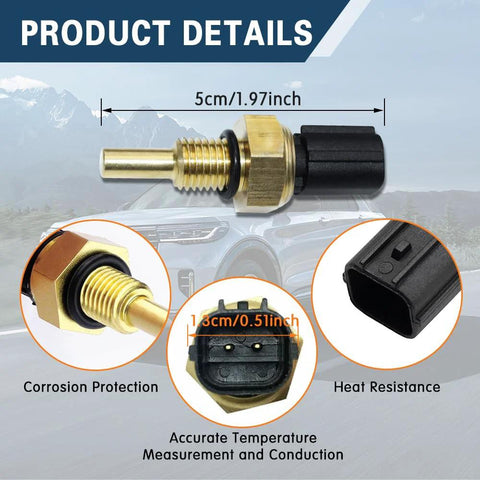 Coolant temperature sensor with brass threaded probe and black 2-pin connector; Honda Civic/CR-V compatible