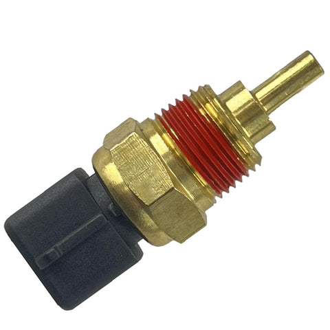 DEVMO coolant temperature sensor with brass threaded body, red O-ring seal, and black plastic connector.