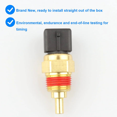 Coolant temperature sensor (ECT) with brass body, red threaded section, and black connector; Hyundai/Kia compatible.