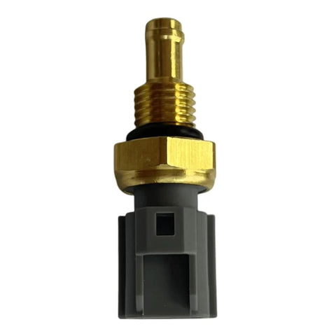 Coolant temperature sensor with brass threaded shaft and gray plastic connector
