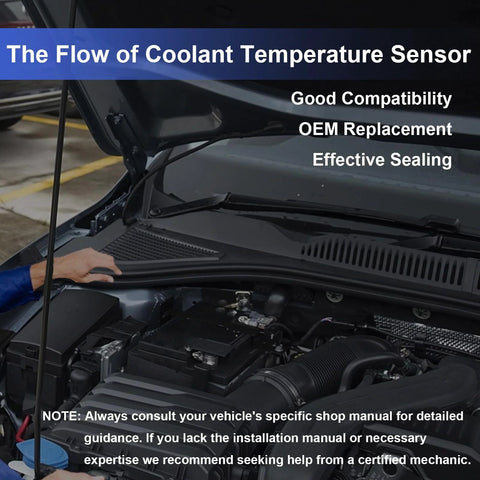Dunviku 213-928 engine coolant temperature sensor in a car engine bay with hood open