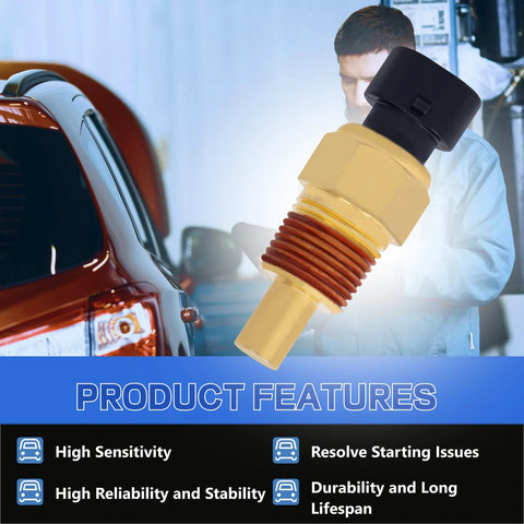 AcornTech 213-928 coolant temperature sensor with yellow threaded body and black connector