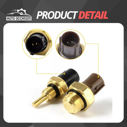 Two-pack coolant temperature sensor and cooling fan switch with brass threaded bodies and black and brown plastic connectors.
