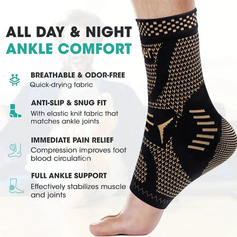 Copper Infused Ankle Brace For Men And Women Breathable Compression Sleeve With Copper Nylon Blend Targeted Support For Sprains