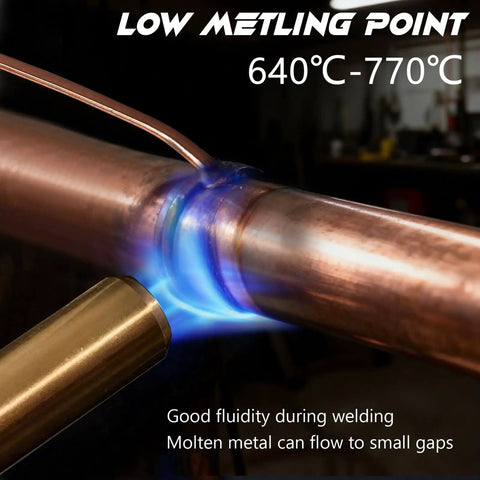 Copper Phosphorus Brazing Rods For HVAC And Refrigeration Repairs Fifteen Point Seven Inches Long Flux Coated BCuP 2 welding close-up