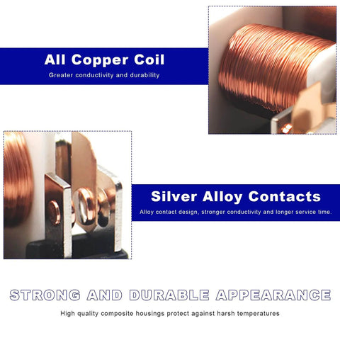Close-up of copper coil and silver alloy contacts in Four Pack 30A 5Pin 12V Starter Relays Waterproof Heavy Duty Auto Relays.