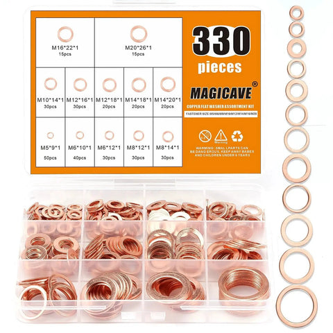 330 Piece Copper Crush Washers Set In 12 Sizes M5 To M20 For Automotive Plumbing in clear storage box