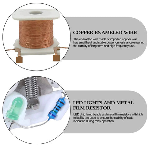 Copper enameled wire and LED light details of Beefy 24V DC DPDT Electromagnetic Relay Kit With 8-Pin Socket Base, 2NO 2NC, 2 Pack