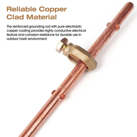 Three Pack Grounding Rod Kit With Copper Clamps, Four Feet Long, Three Eighths Inch Ground Rods For Electric Fences, close-up view