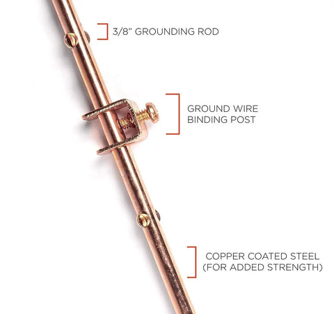 Copper Grounding Rod Four Feet Long Three Eighth Inch Diameter With Attached Ground Rod Clamp for electric fences and antennas