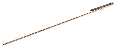 Copper Grounding Rod Four Feet Long Three Eighth Inch Diameter With Attached Ground Rod Clamp for electric fences and antennas.