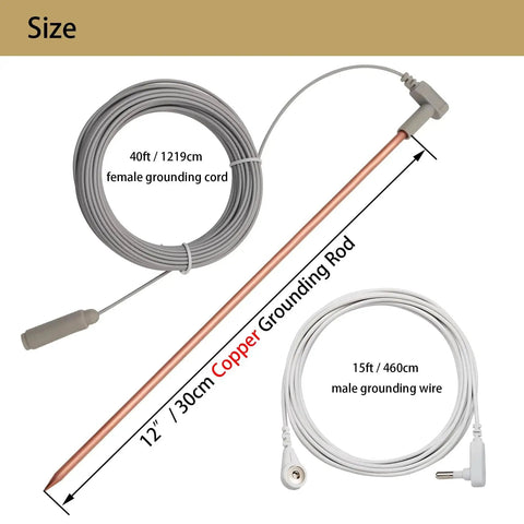 Copper Grounding Rod Kit With 40Ft Female Ground Cord Portable Ground Rod System Includes 12 Inch Copper Rod 15Ft Ground Wire Wristband