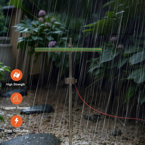 Copper Grounding Rod For Electric Fence And Generator Portable Ground Rod With Clamp T Handle And Wrench in garden during rain