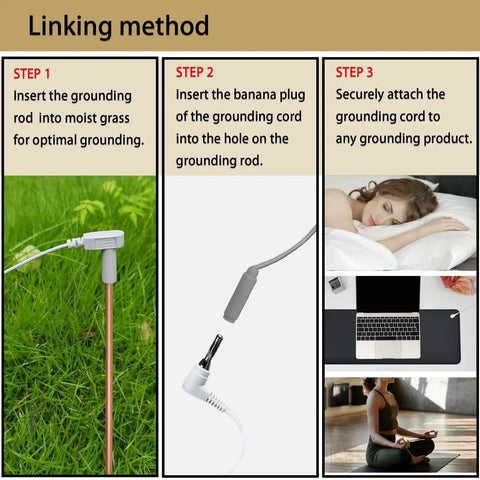 Copper Grounding Rod Kit With 40Ft Female Ground Cord Portable Ground Rod System Includes 12 Inch Copper Rod 15Ft Ground Wire Wristband