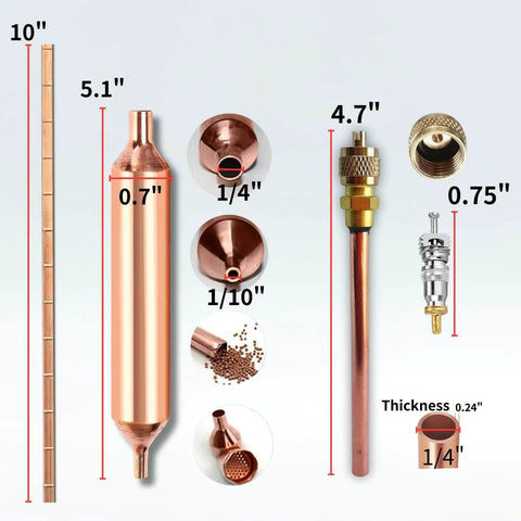 Refrigerator Filter Dryer With Access And Service Valve And Three In One HVAC Tool Kit For Refrigerator And Air Conditioner Repair components