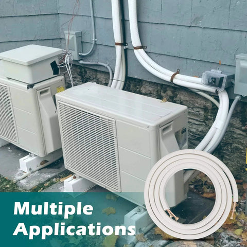 Installed Mini Split Line Set Kit With Sixteen Foot Copper Line Pipes One Quarter Inch And One Half Inch Outer Diameter