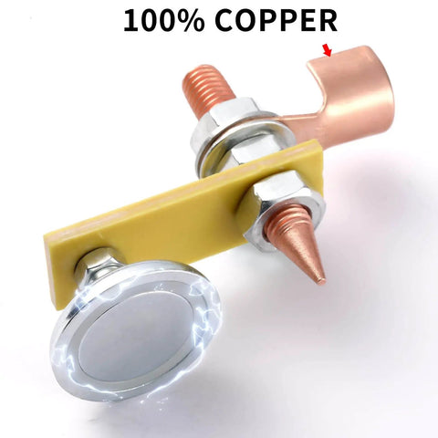 2 Pack Magnetic Welding Ground Clamps with conductive rods and copper tails, durable magnet head, strong suction for reliable grounding