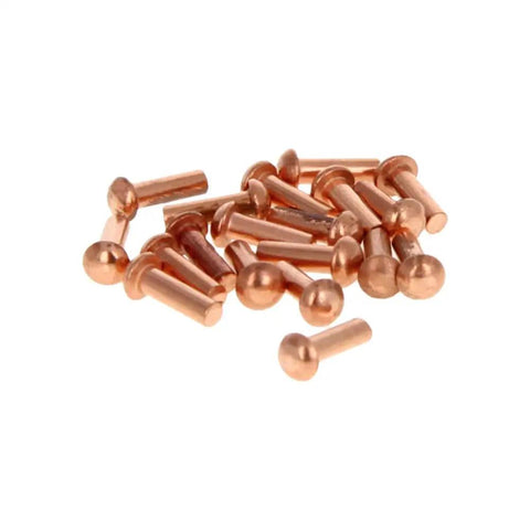 Round Head Copper Solid Rivets 200 Pack For Electrical Projects M2 Size 0.08 Inch Diameter By 0.24 Inch Length Copper Finish