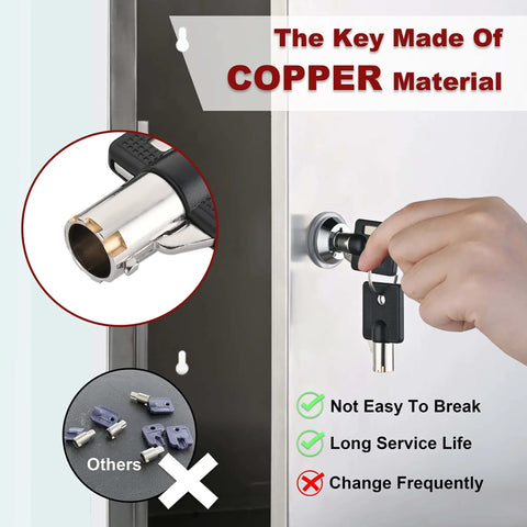 Keep your RV storage secure on the road with this five pack of 1 1/8 inch locks, keyed alike for convenience, copper key close-up.