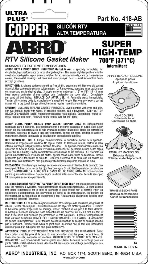 Heavy Duty High Temp RTV Silicone Sealant And Gasket Maker For Import Engines packaging with product details and usage instructions.