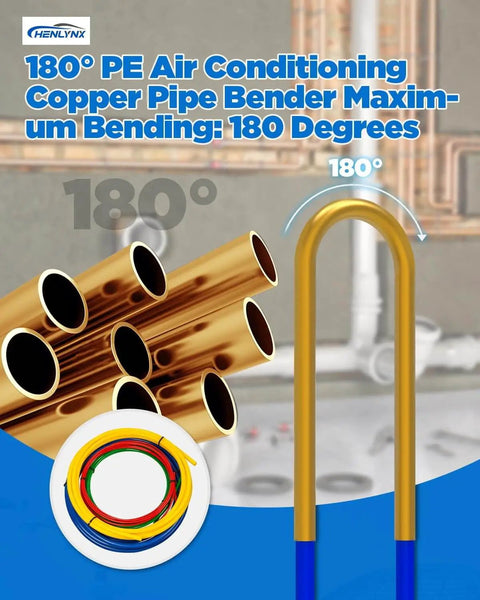 Copper Tube Bender Kit Four-Piece Set For HVAC And Refrigerator Repair, shown with pipes and bending capability.