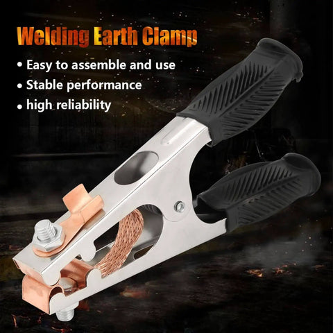Heavy-Duty 500A Copper Welding Ground Clamp with strong spring and black handles, electroplated US type earth clip for manual welders.