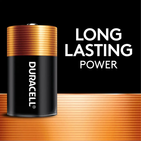 Coppertop D Alkaline Batteries 8 Pack For Household And Office Devices with long-lasting power on black background.