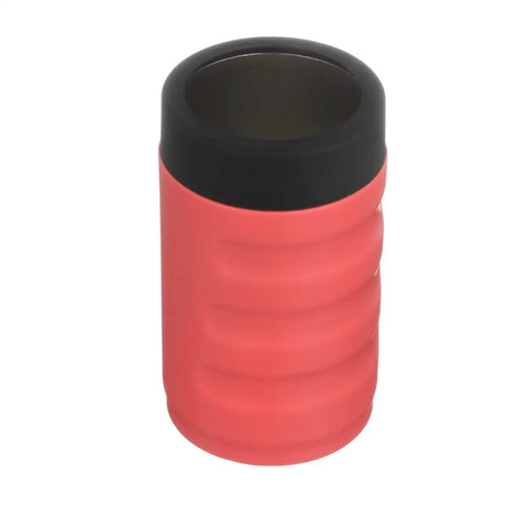 Coral stainless steel vacuum insulated can cooler for 12 oz beer and soda cans, reusable and durable with double-wall insulation.