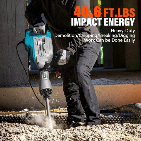 Powerful 1700W Corded Demolition Jack Hammer With 31 Pound Weight Delivers 1900 BPM And 55 Joules breaking concrete pavement