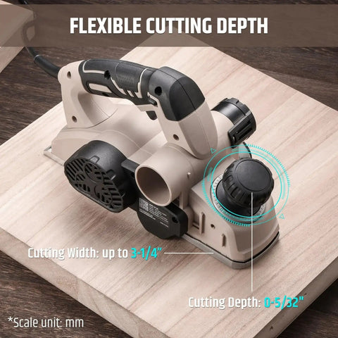 Effortlessly smooth and shape wood with a corded electric hand planer, delivering a 7.7 Amp motor at 15,000 RPM, a 3-1/4 inch wide cut